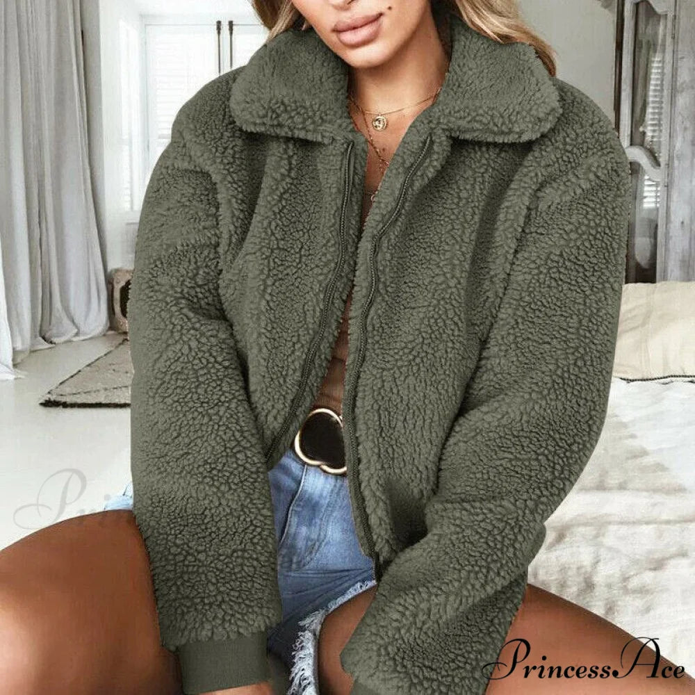 Faux FurWarm Soft Plush Zipper Coat