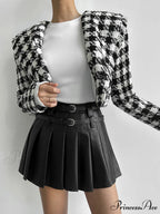 Faux Leather Belt Trendy Pleated Short Skirt