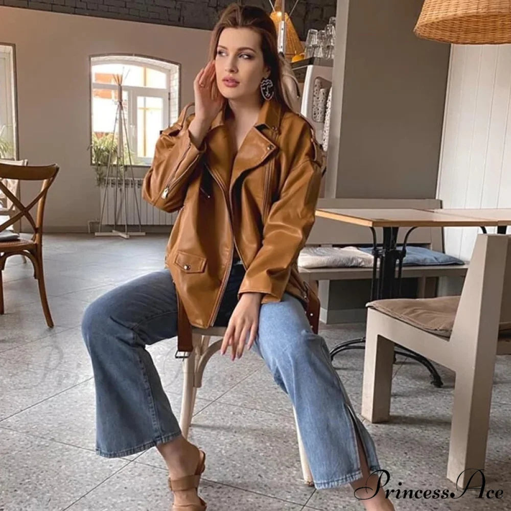 Faux Leather Cool Loose Coat