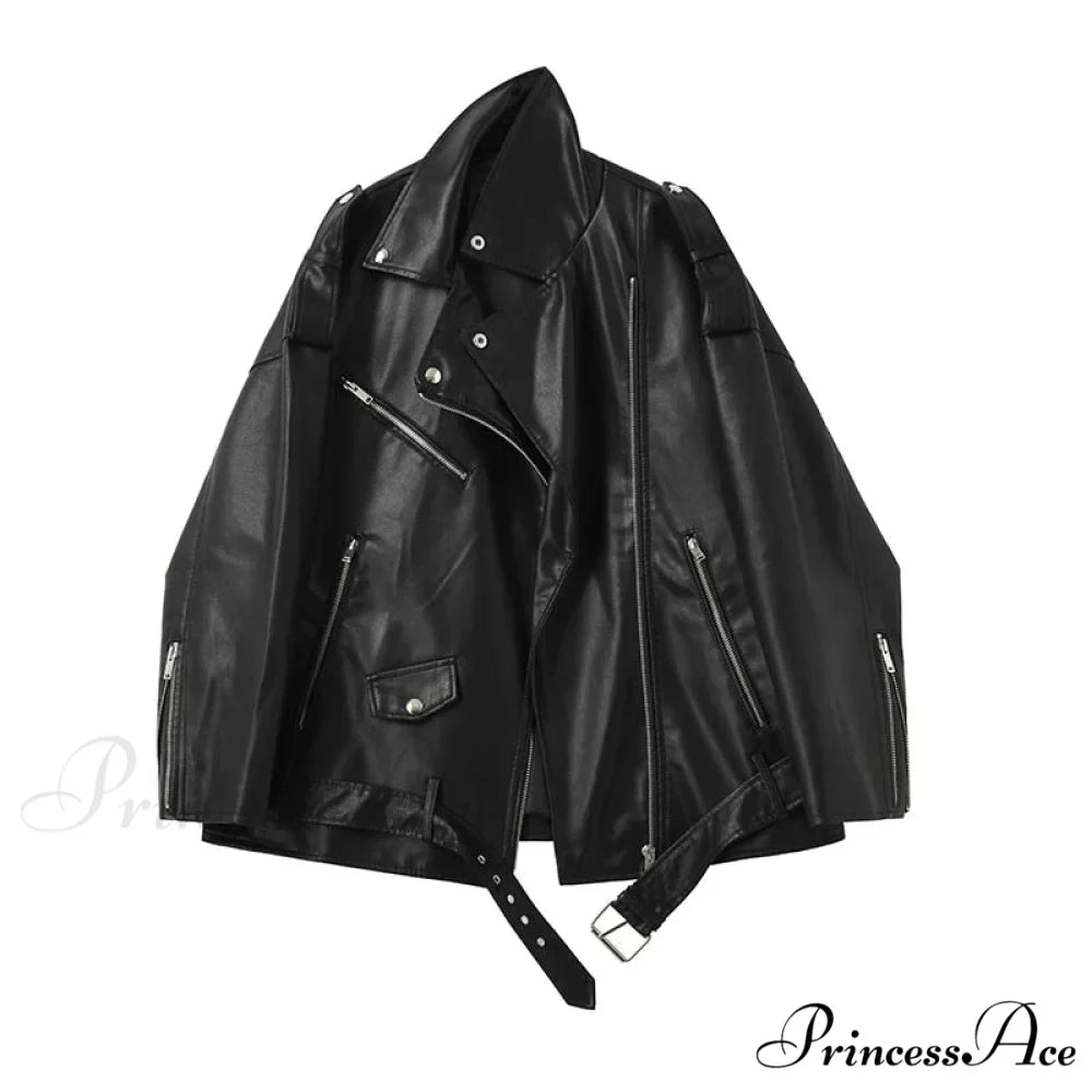 Faux Leather Cool Loose Coat