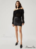 Faux Leather Graceful Ruched Mini Skirt