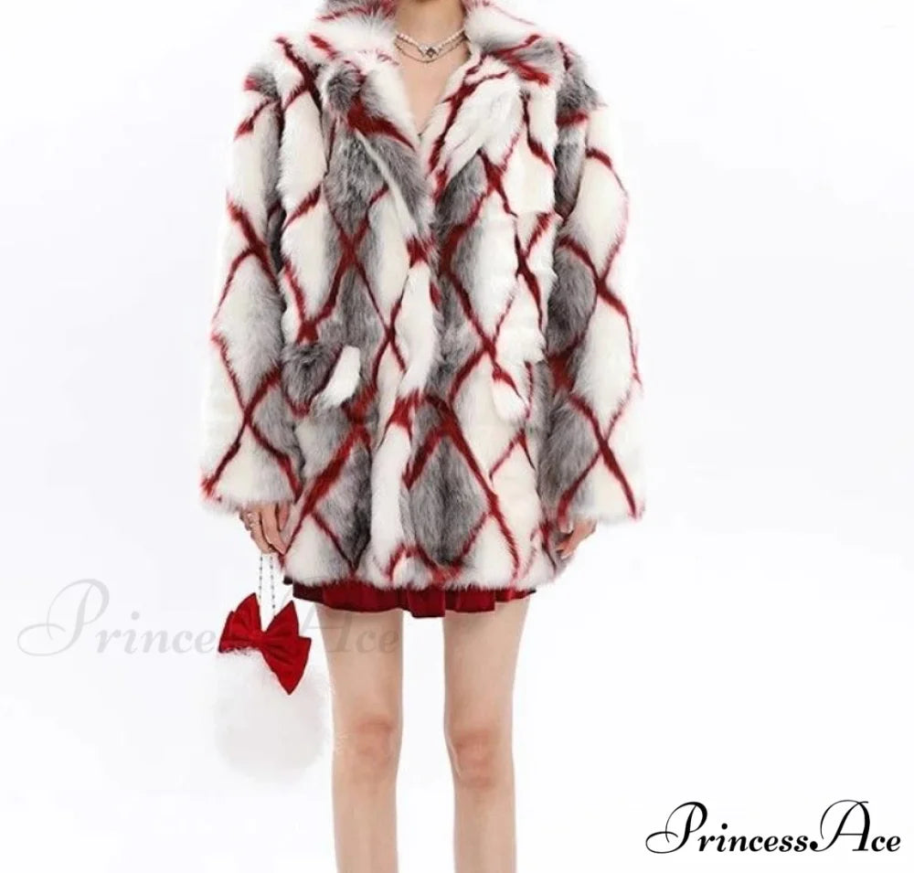 Faux Mink Fur Red Coat