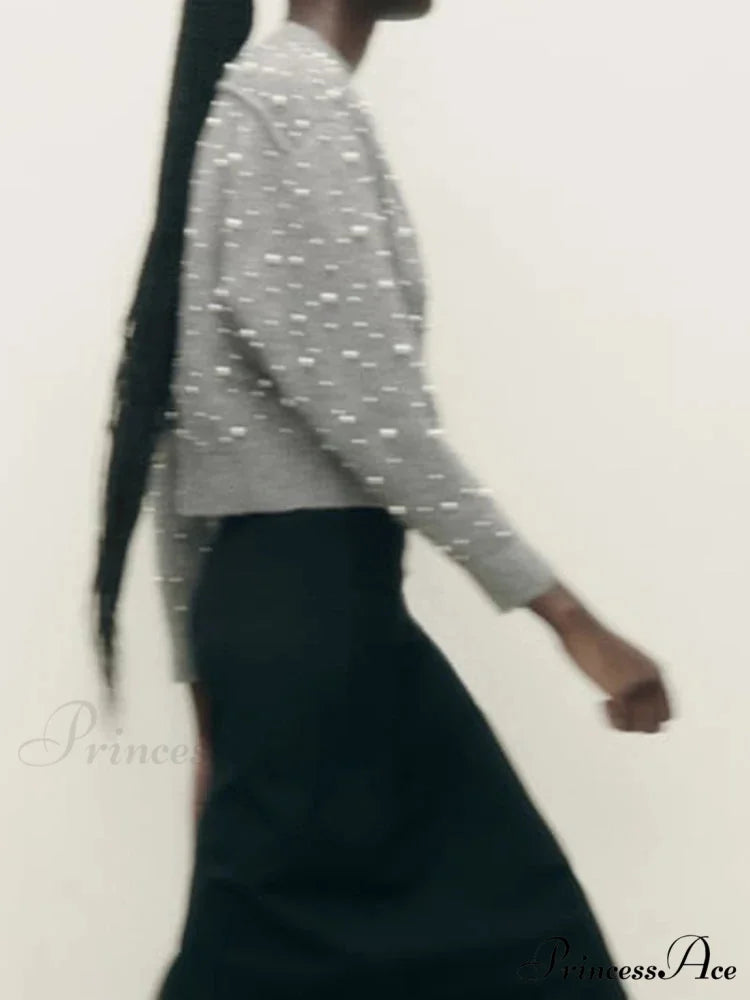 Faux Pearl Zip Knit Cardigan