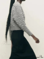 Faux Pearl Zip Knit Cardigan