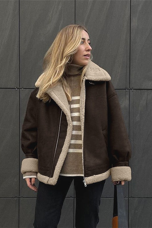 Vintage Oversized Suede Sherpa-Lined Coat
