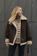 Vintage Oversized Suede Sherpa-Lined Coat