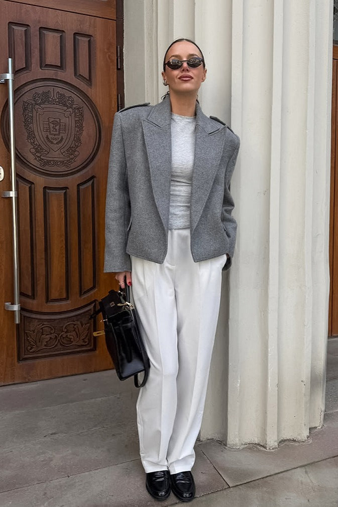 Vintage Solid Wool Blazer Wide-Collar Short Coat