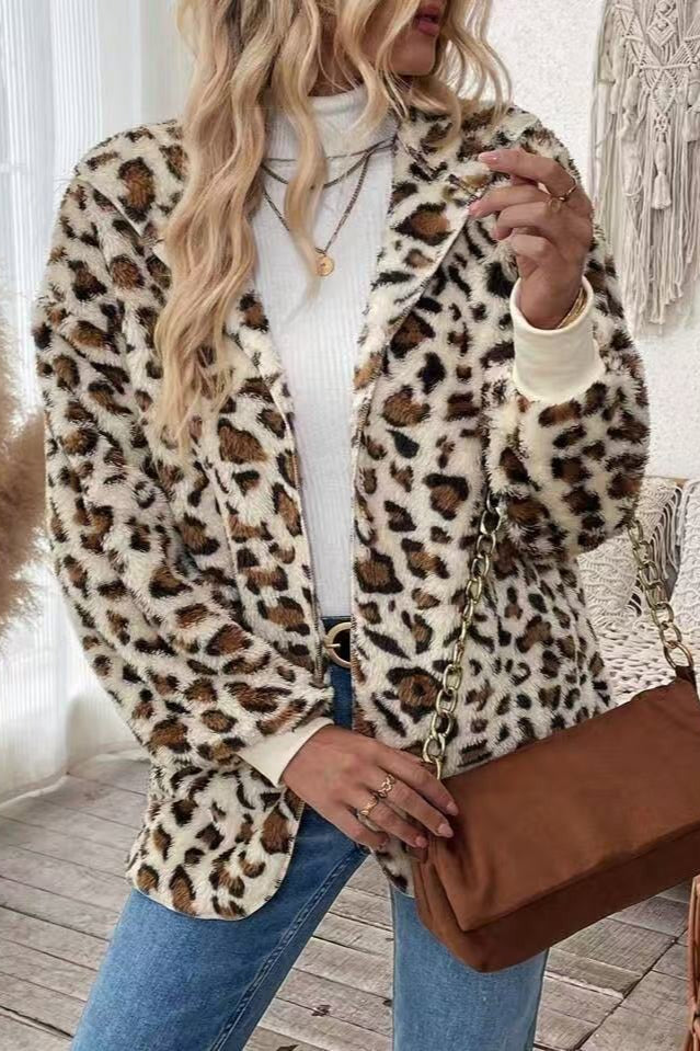 Printed Reversible Fleece Open Front Coat