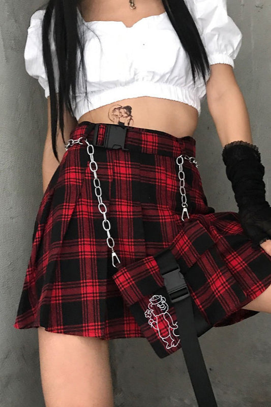 Colorblock Plaid A-Line Skirt