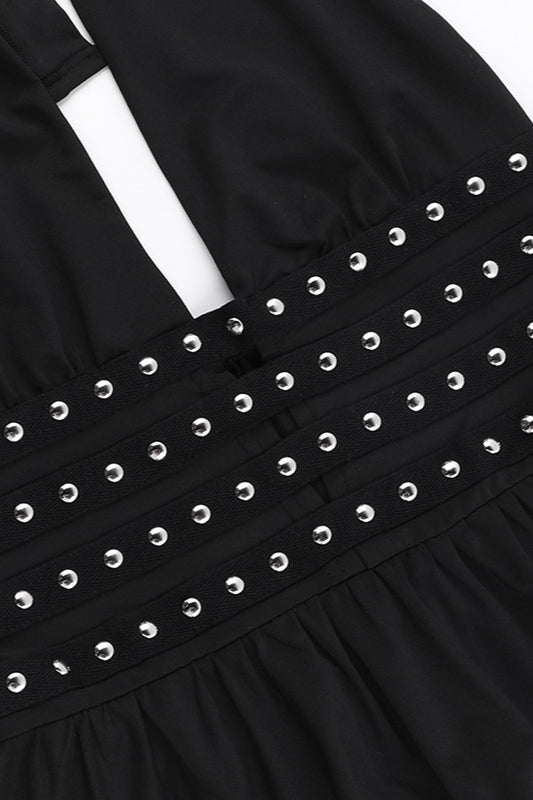 Halter Studded Deep V Knit Top