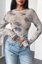 Mesh Floral Ruched Side Blouse