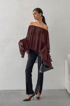 Loose Fit Vintage Off-Shoulder Knit Top