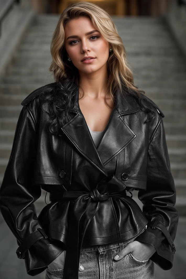 Street Style Cropped Leather Coat