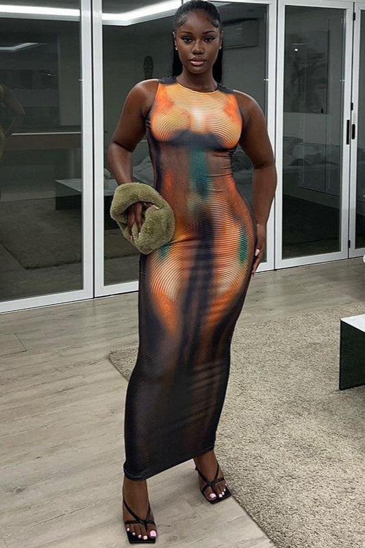 Floral Print Sleeveless Bodycon Dress