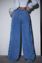 High Waist Washed Bow Tie Jeans