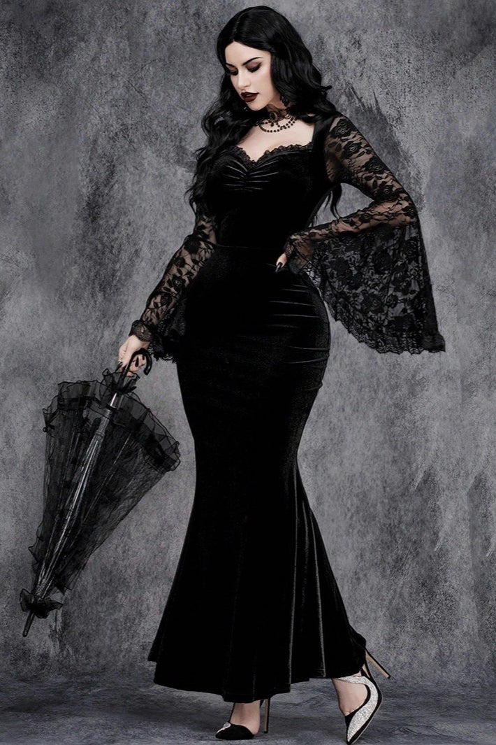 Halloween Gothic Lace Flare Sleeve Dress