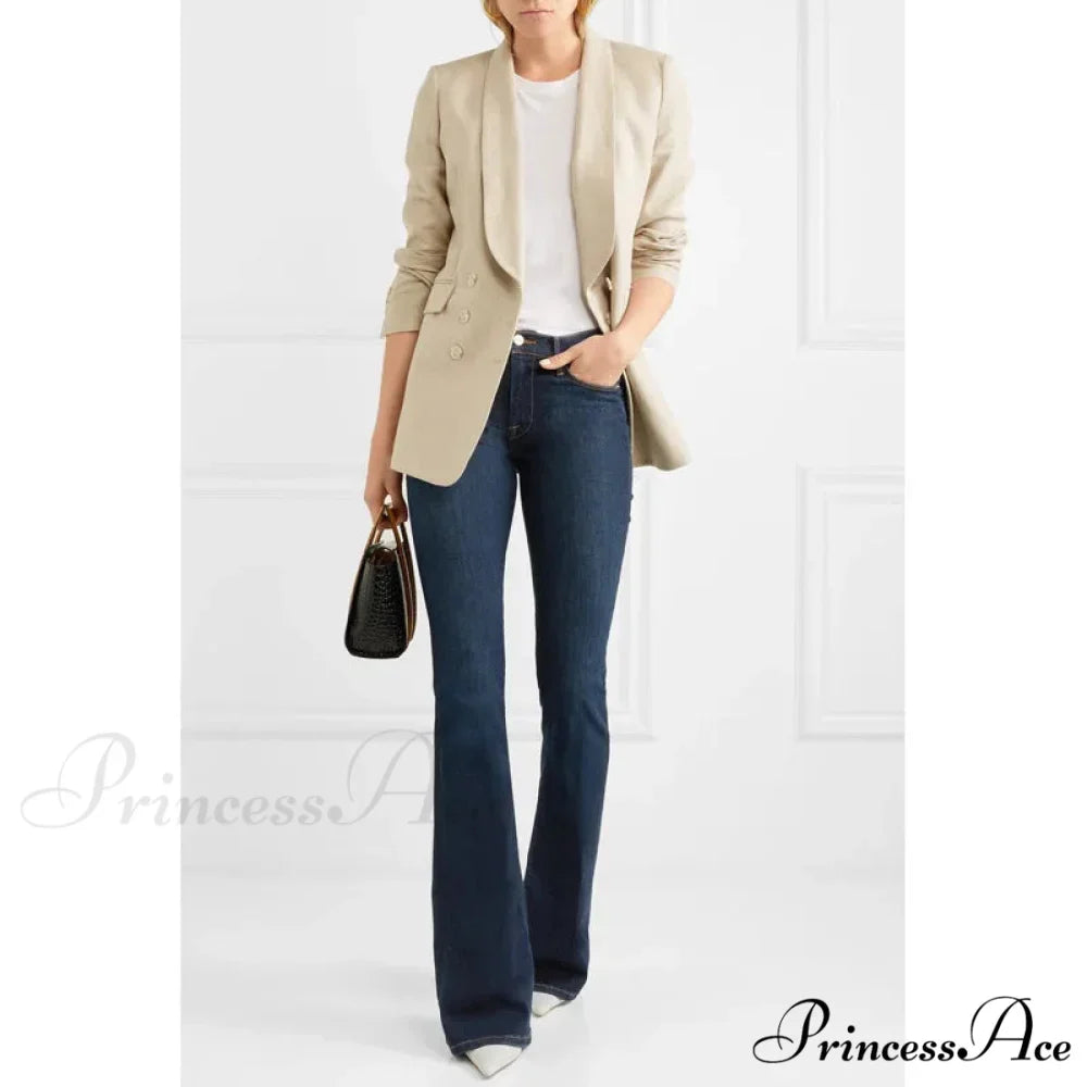 FD High Quality Stretch Slim Flare Women's 2024 New Autumn and Winter High Waist Denim Jean