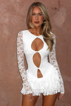 Sweet Sheer Lace Ruffle Mini Dress
