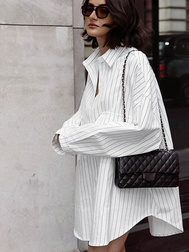 Striped Collared Oversized Shirt Blouse