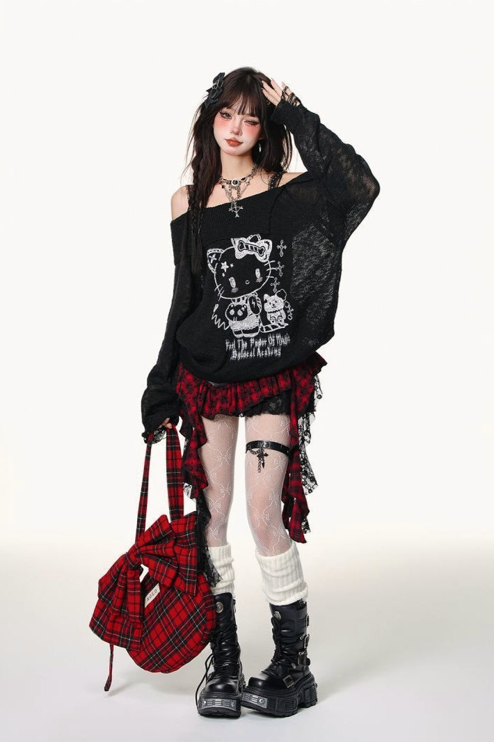 Halloween Plaid PU Mini Skirt