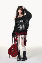 Halloween Plaid PU Mini Skirt