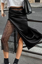 Lace Appliqué Asymmetrical Maxi Skirt