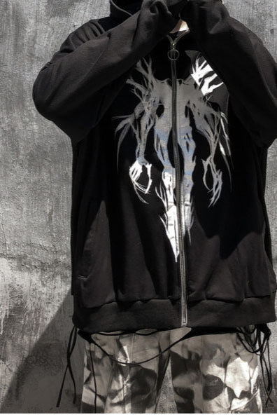 Graphic Zip Up Oversized Hoodie