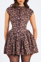 Leopard Print Pleated Backless Bodycon Mini Dress