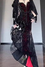 Halloween Gothic Style Dark Shawl Suspenders Tube Top Dress