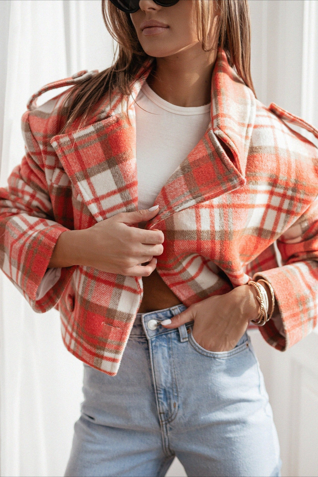 Plaid Wool Blend Blazer Coat