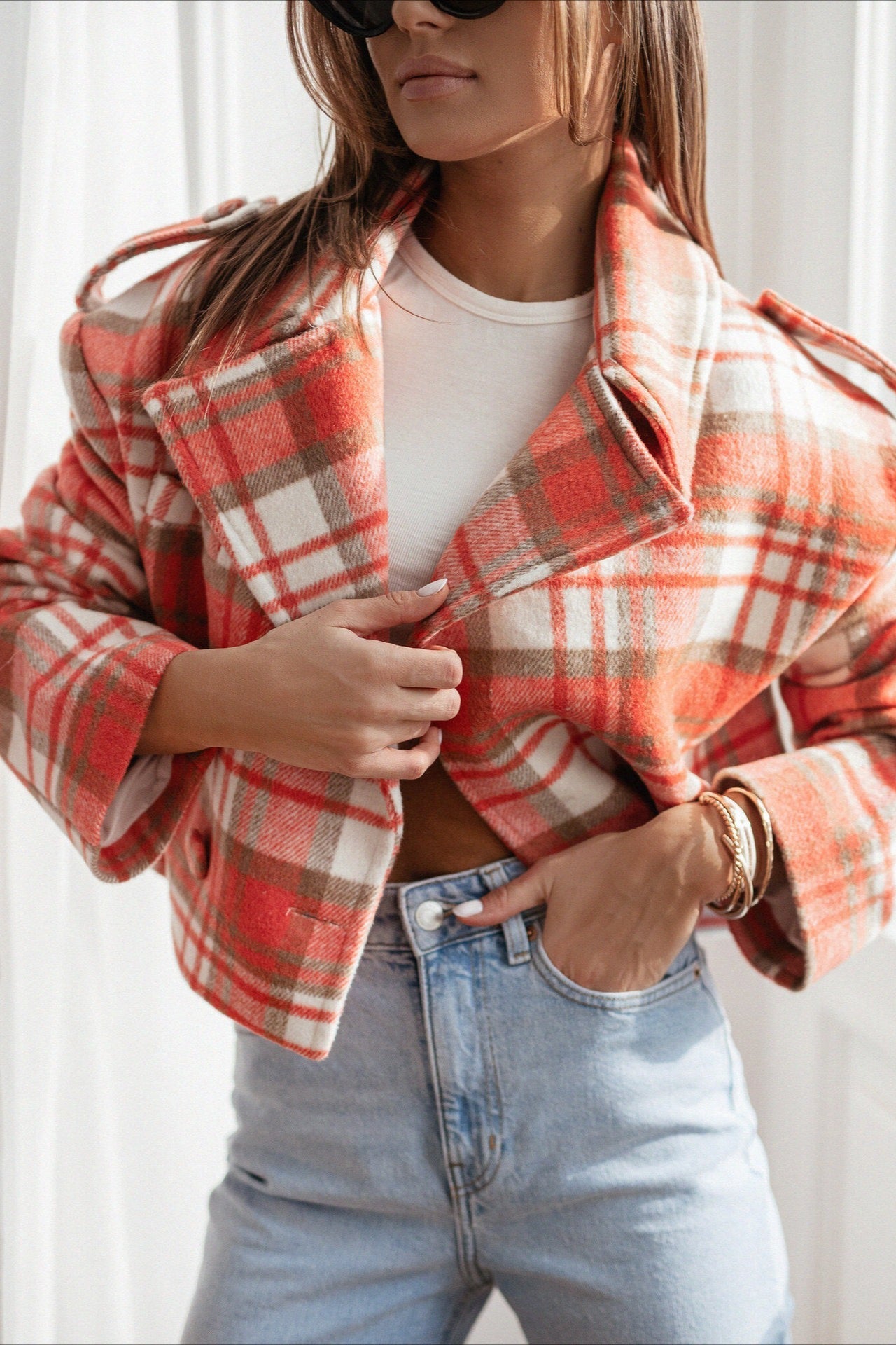 Plaid Wool Blend Blazer Coat