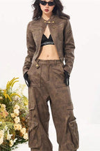 Vintage Stand Collar Suede Jacket