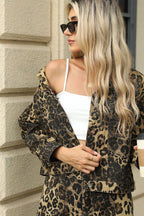 Fashionable Leopard Print Washed Denim Coat