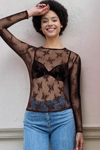 Trendy See-Through Lace Knit Top