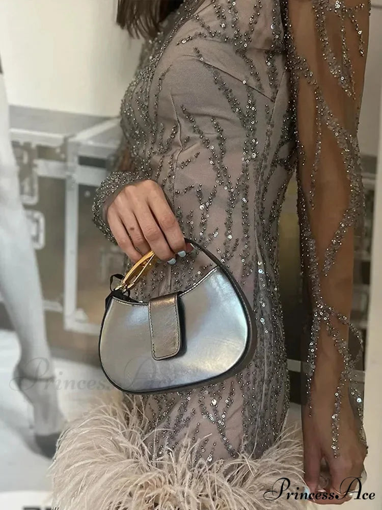 Feather Mesh Sheer Sleeve Party Dress