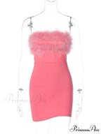 Feather Patchwork Tube Summer Party Clubwear Sexy Mini Dress