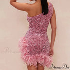 Feather Rhinestone Hollow Out Black Party Dress