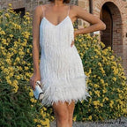 Feather Sequin Off-Shoulder Mini Party Dress