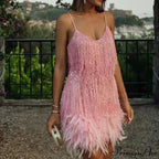 Feather Sequin Off-Shoulder Mini Party Dress