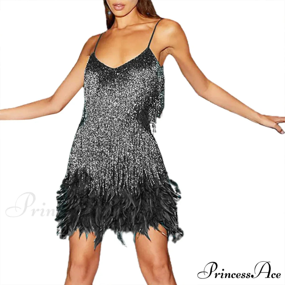 Feather Sequin Off-Shoulder Mini Party Dress