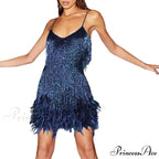 Feather Sequin Off-Shoulder Mini Party Dress