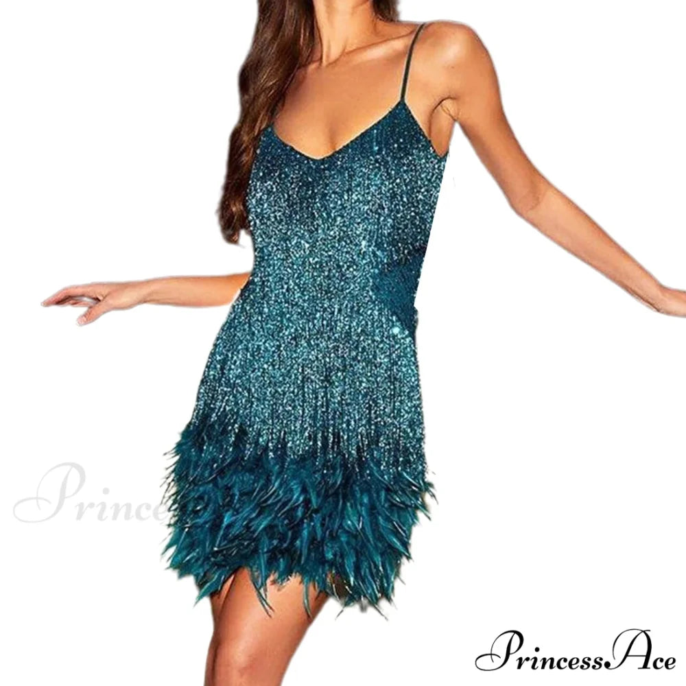 Feather Sequin Off-Shoulder Mini Party Dress