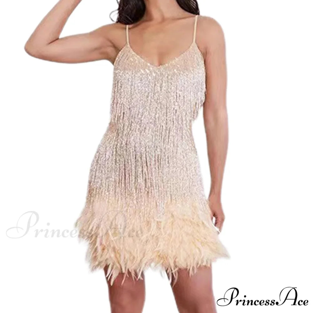 Feather Sequin Off-Shoulder Mini Party Dress