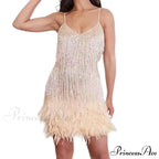 Feather Sequin Off-Shoulder Mini Party Dress