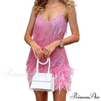 Feather Sequin Off-Shoulder Mini Party Dress