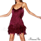 Feather Sequin Off-Shoulder Mini Party Dress
