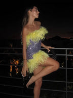 Feather Sequins Bodycon Mini Party Dress