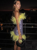 Feather Sequins Bodycon Mini Party Dress