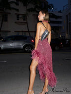 Feather Mock Turtleneck Dress