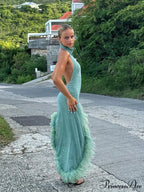 Feather Mock Turtleneck Dress